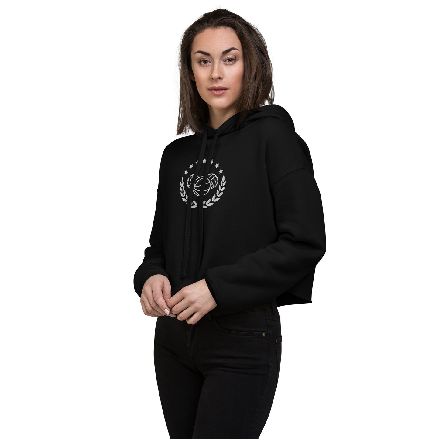 Sports Embroidered Crop Hoodie