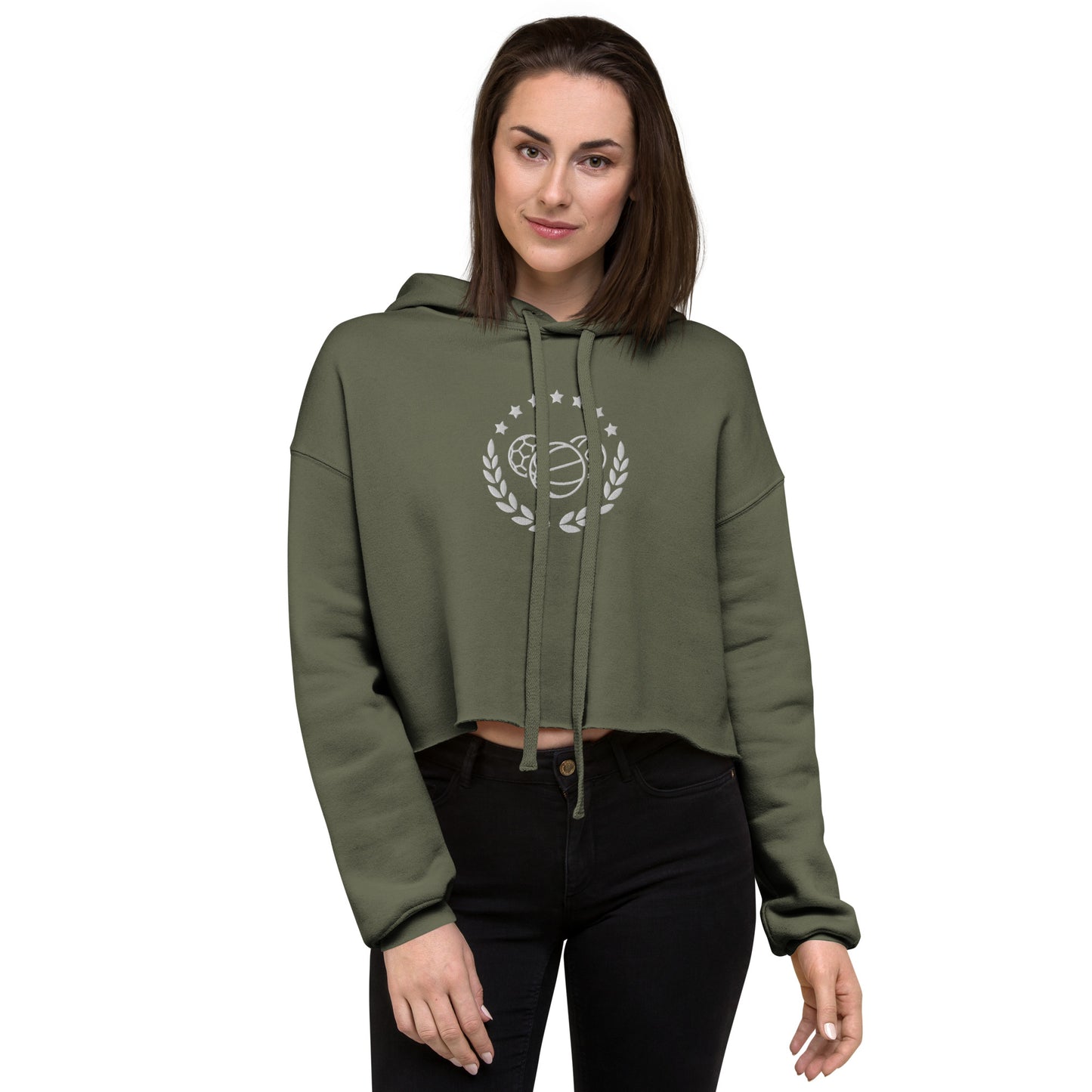 Sports Embroidered Crop Hoodie
