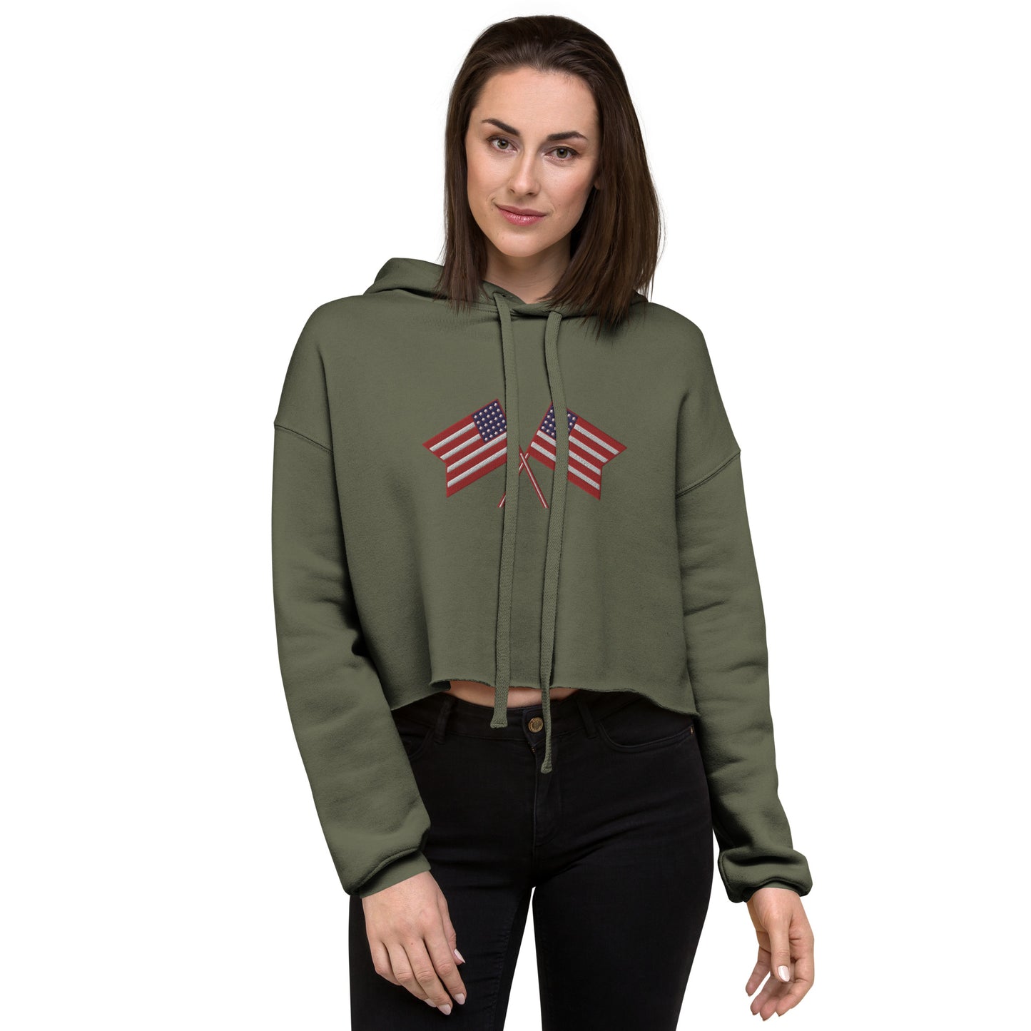 American Flag Embroidered Crop Hoodie