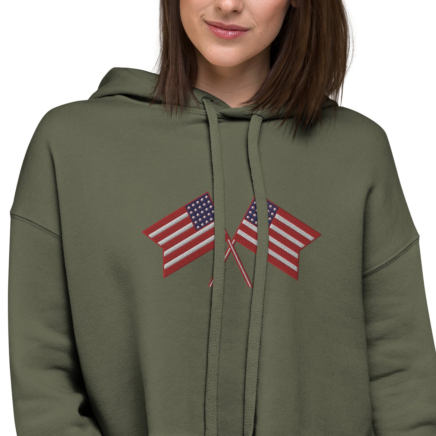 American Flag Embroidered Crop Hoodie