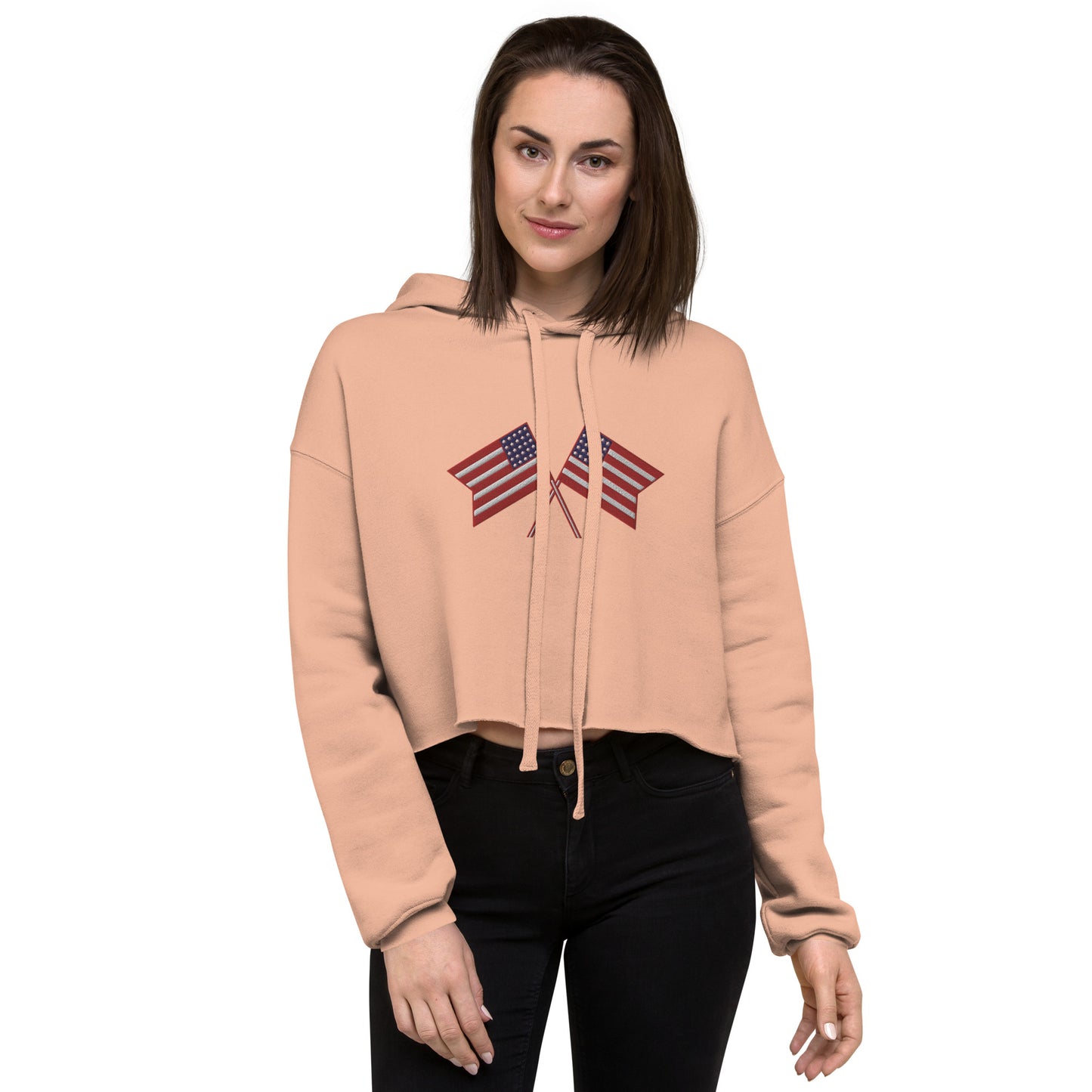 American Flag Embroidered Crop Hoodie