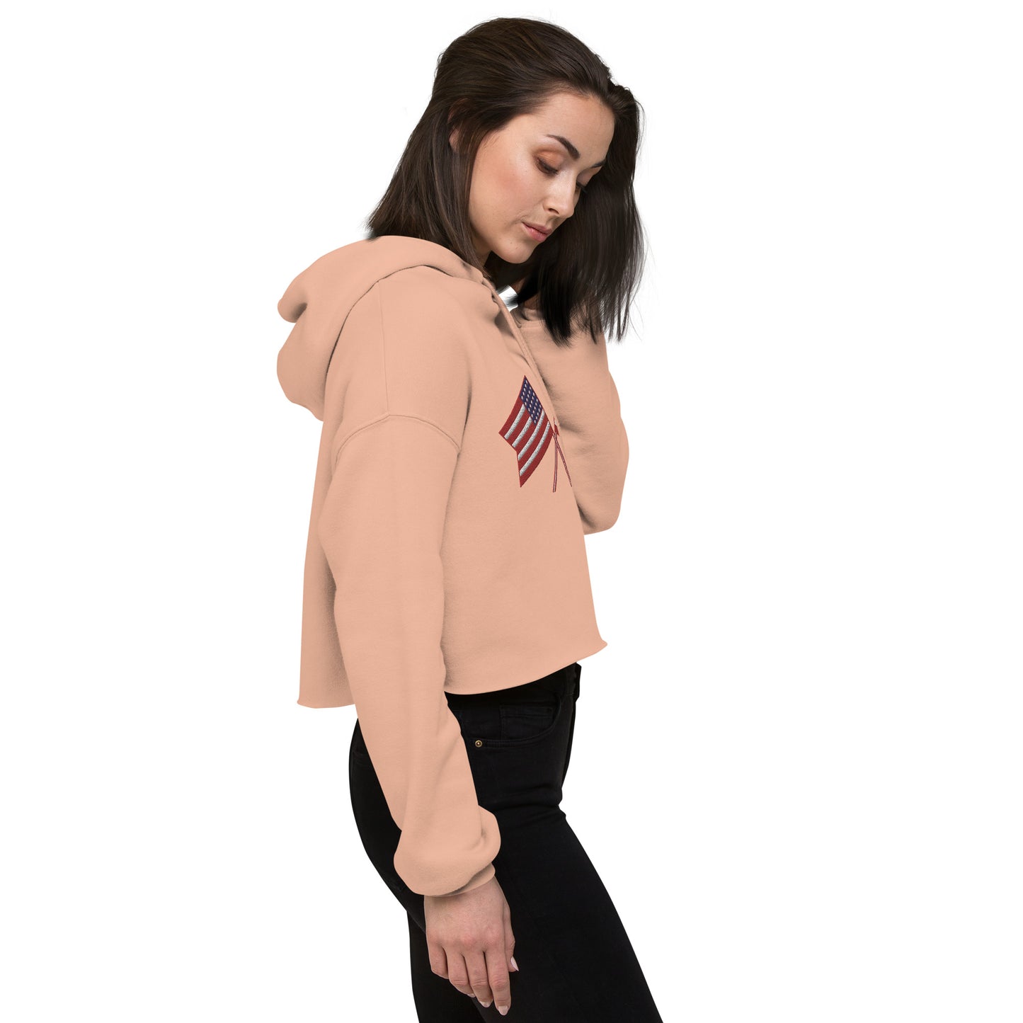 American Flag Embroidered Crop Hoodie