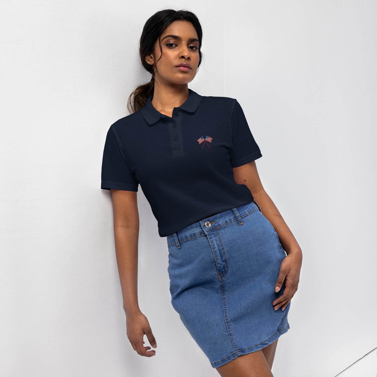 American Flag Women’s Pique Polo Shirt