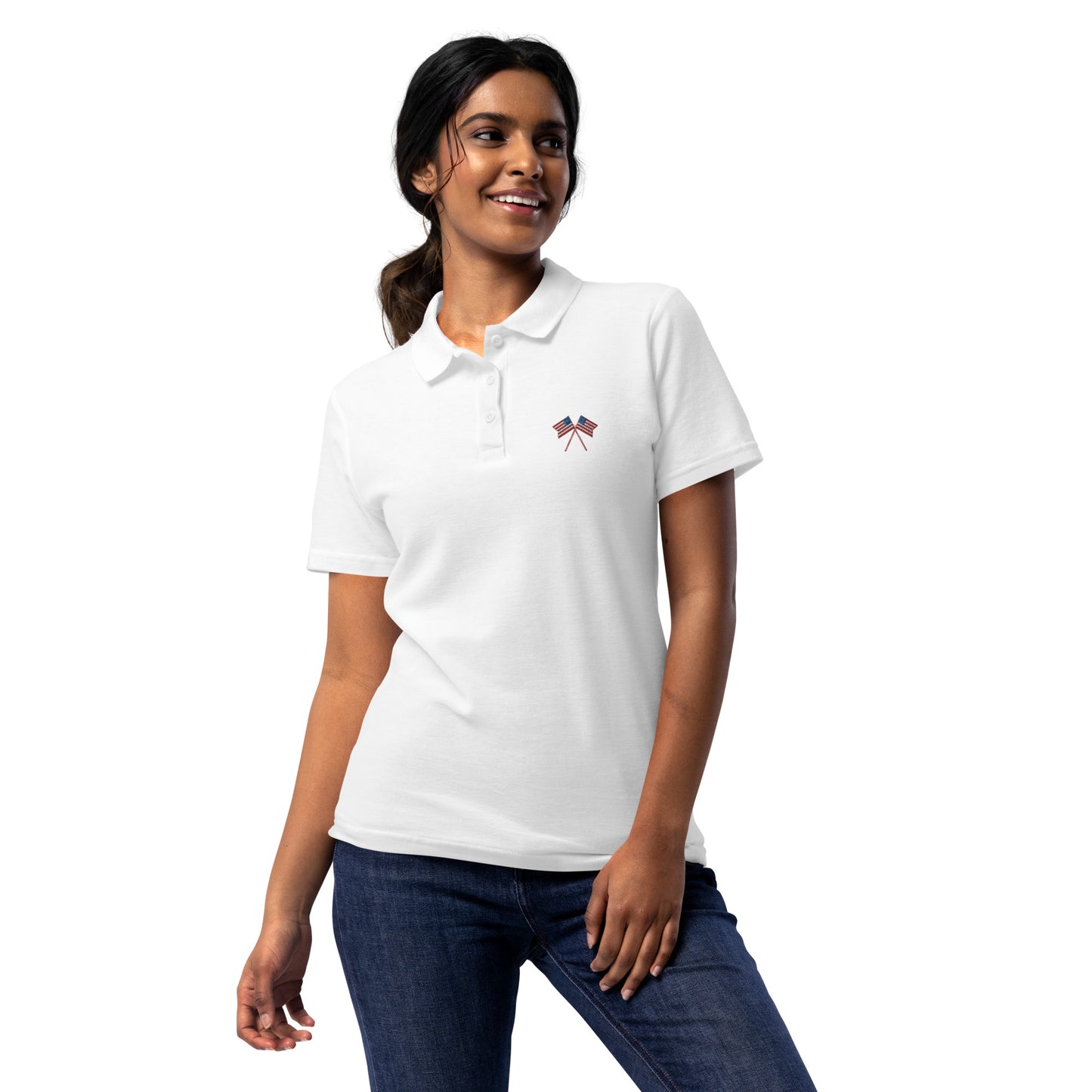American Flag Women’s Pique Polo Shirt