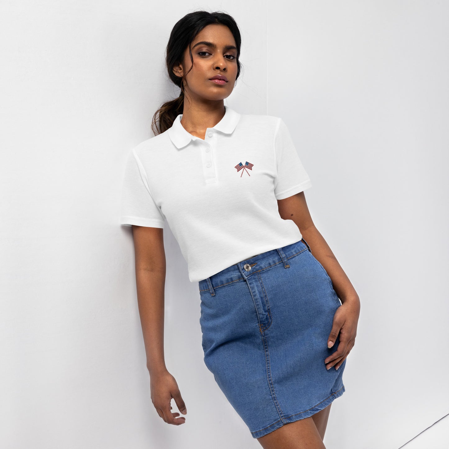 American Flag Women’s Pique Polo Shirt