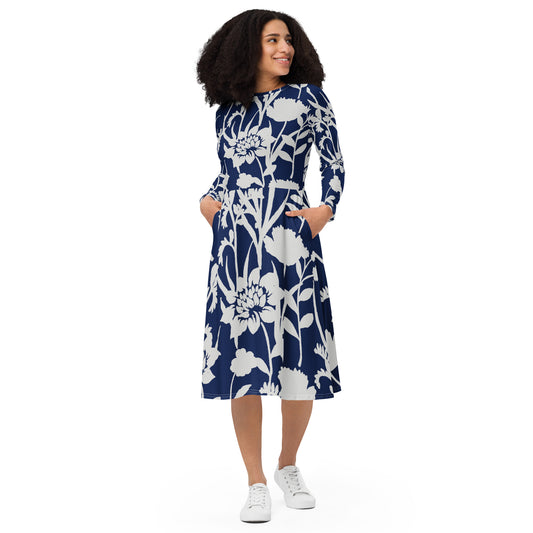 Flower Power Long Sleeve Midi Dress