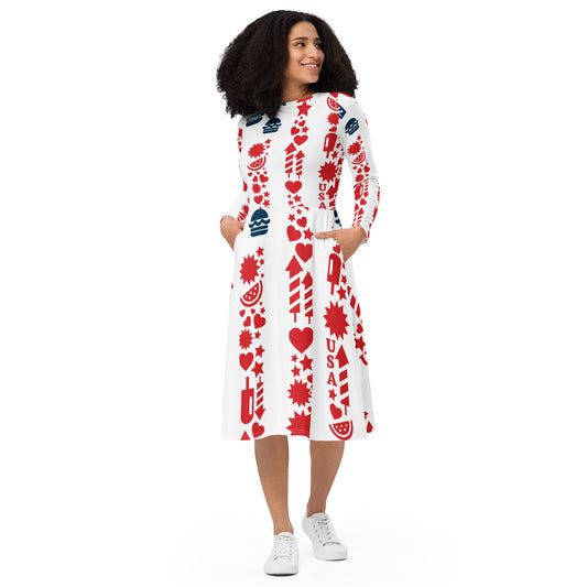 American Long Sleeve Midi Dress