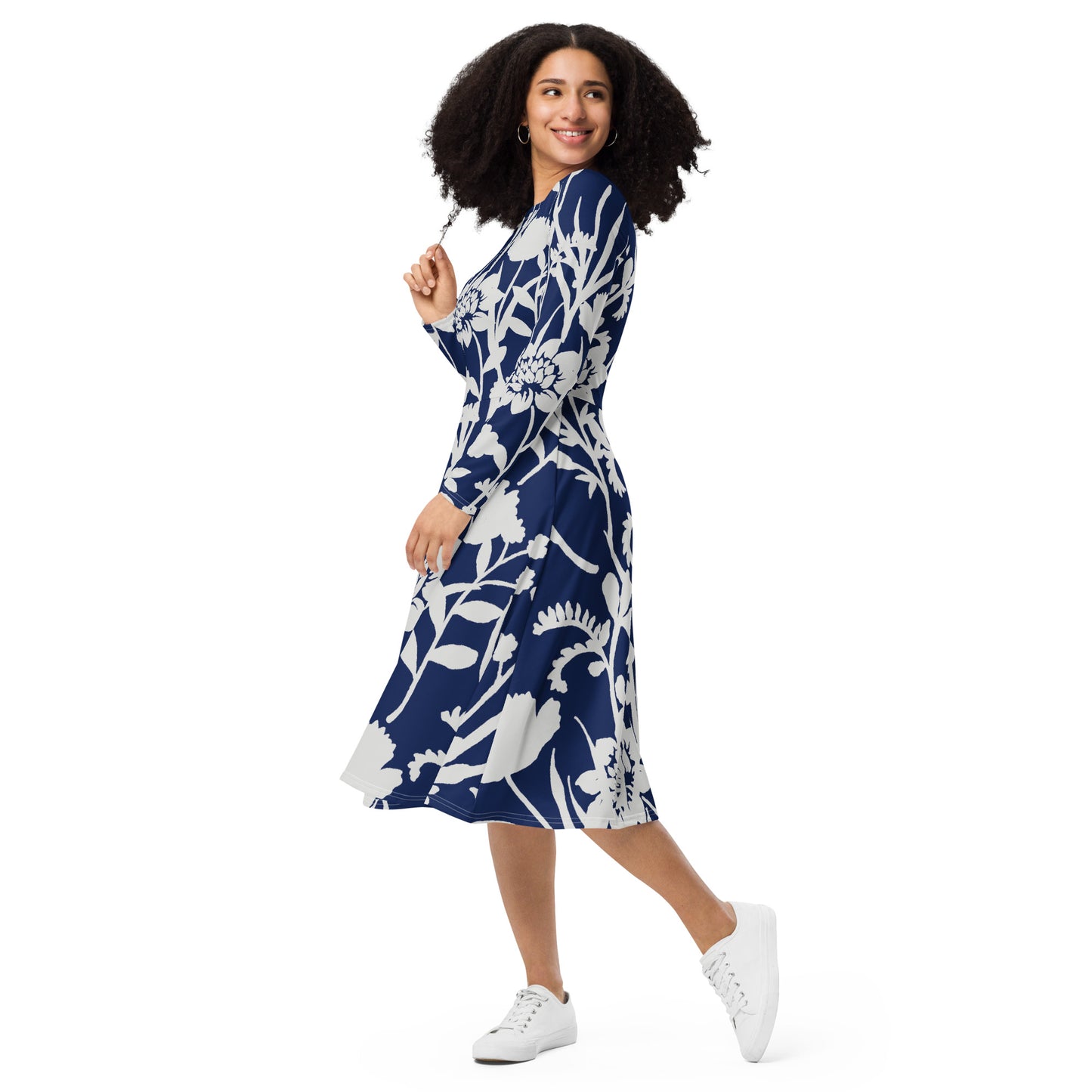 Flower Power Long Sleeve Midi Dress