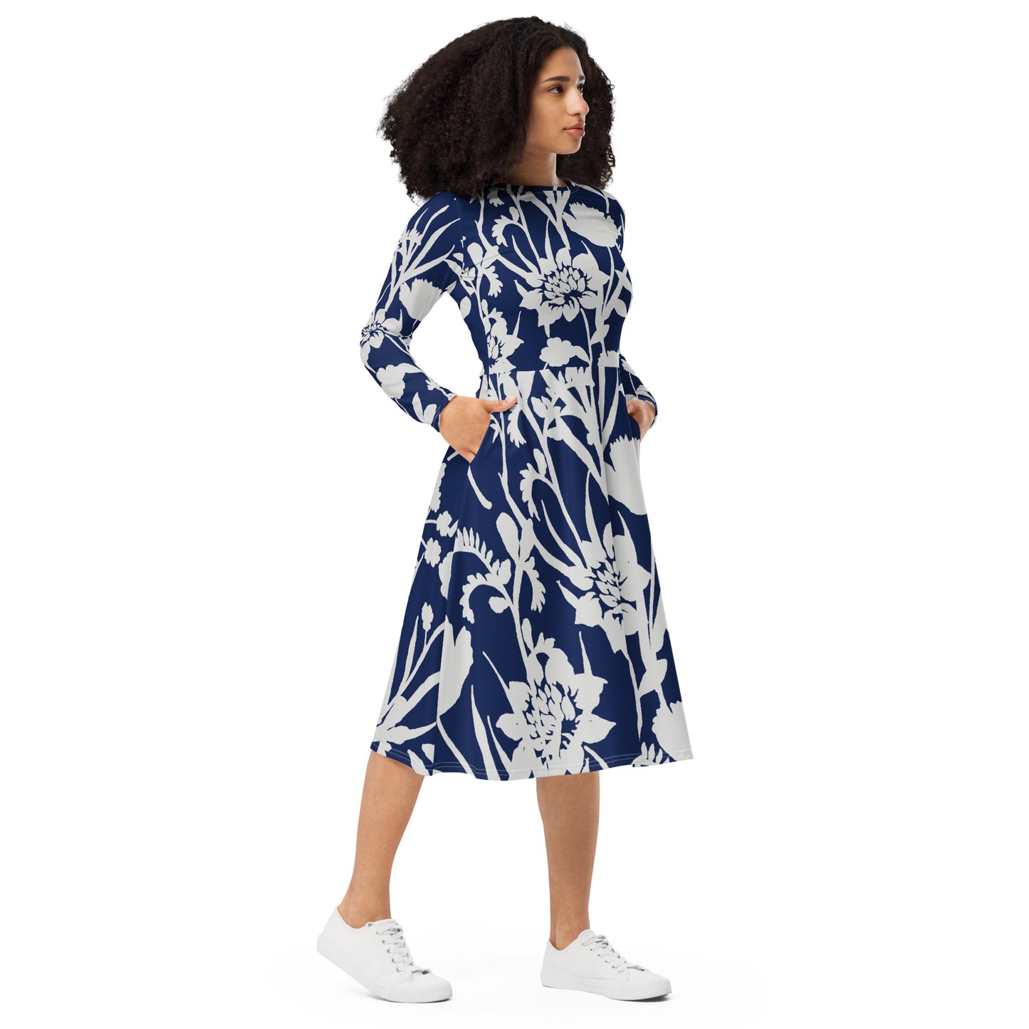 Flower Power Long Sleeve Midi Dress