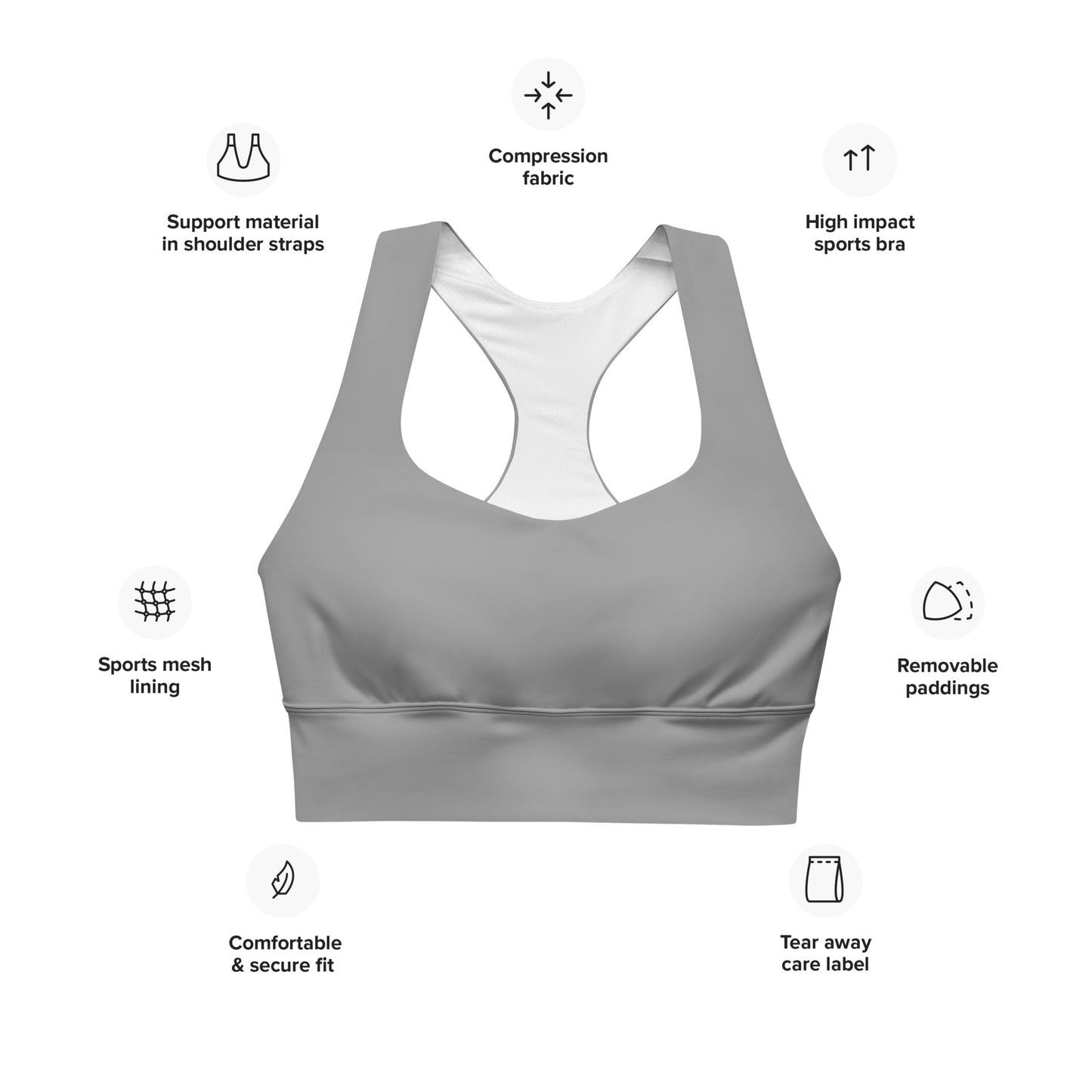 Heather Grey Longline Sports Bra