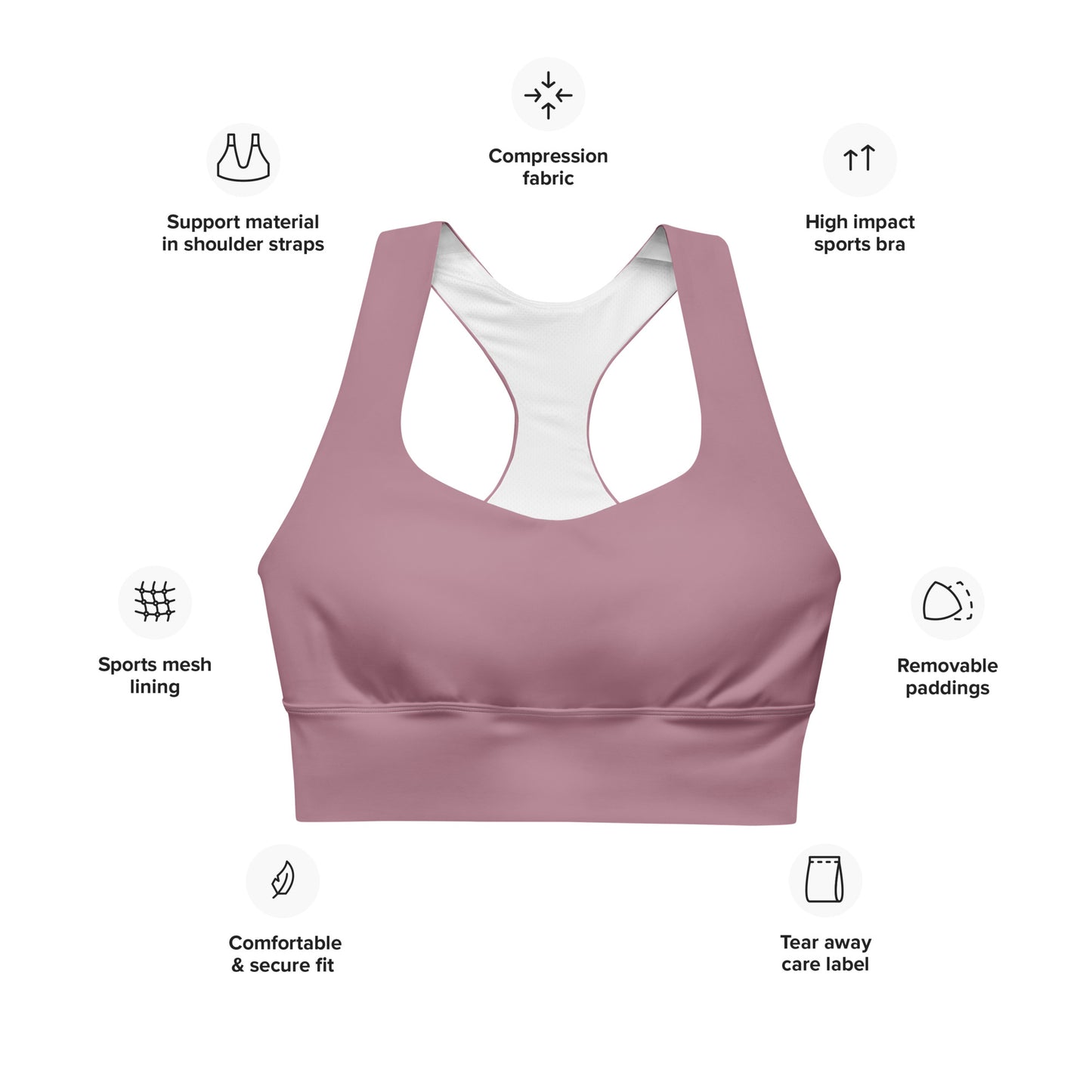 Purple Mauve Longline Sports Bra