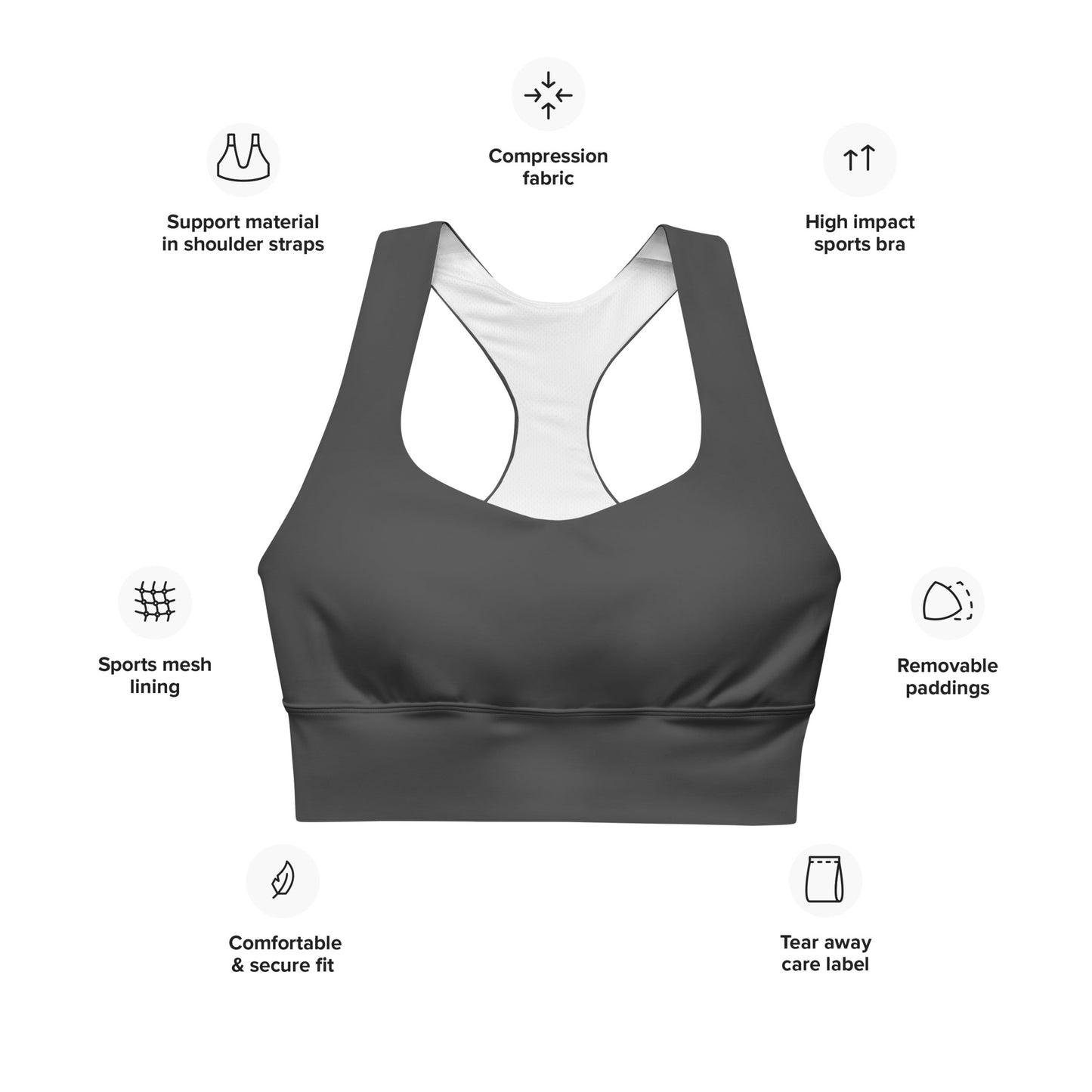 Charcoal Longline Sports Bra