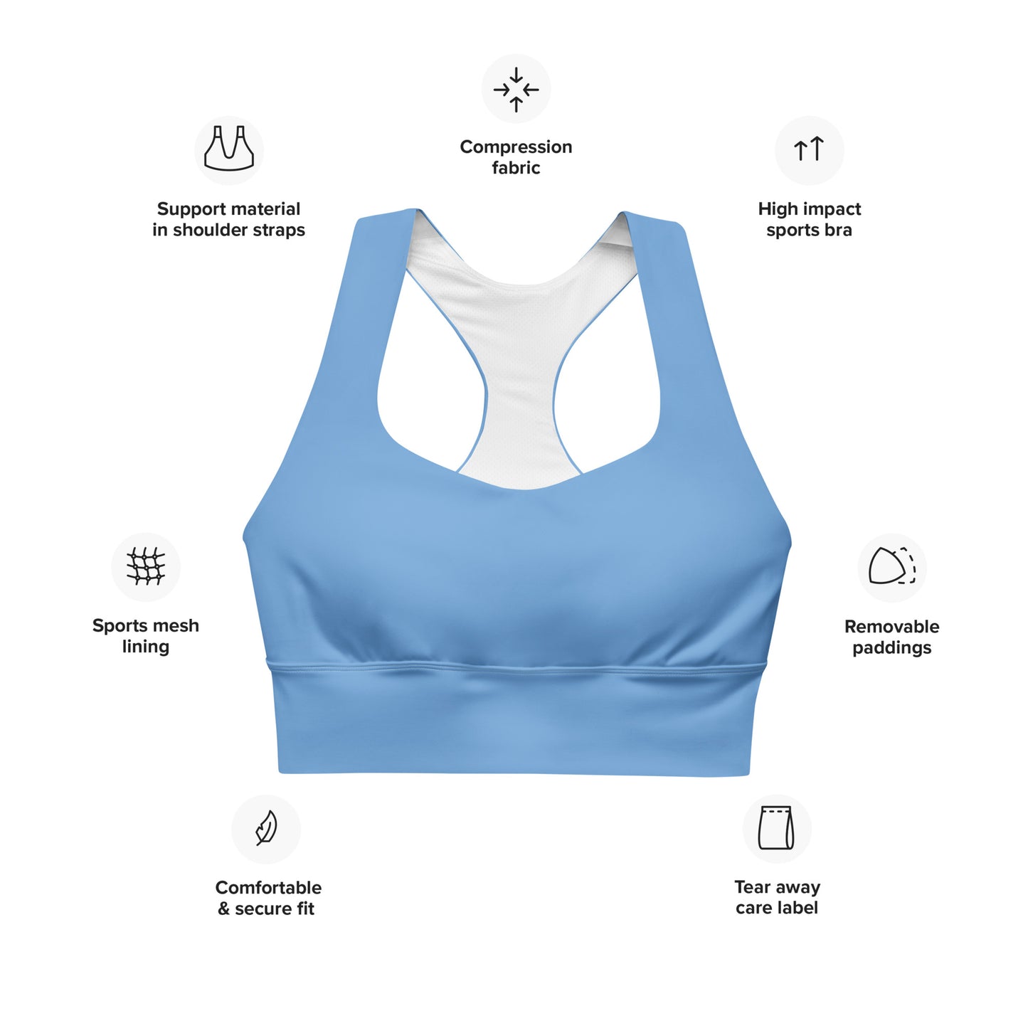 Sky Blue Longline Sports Bra