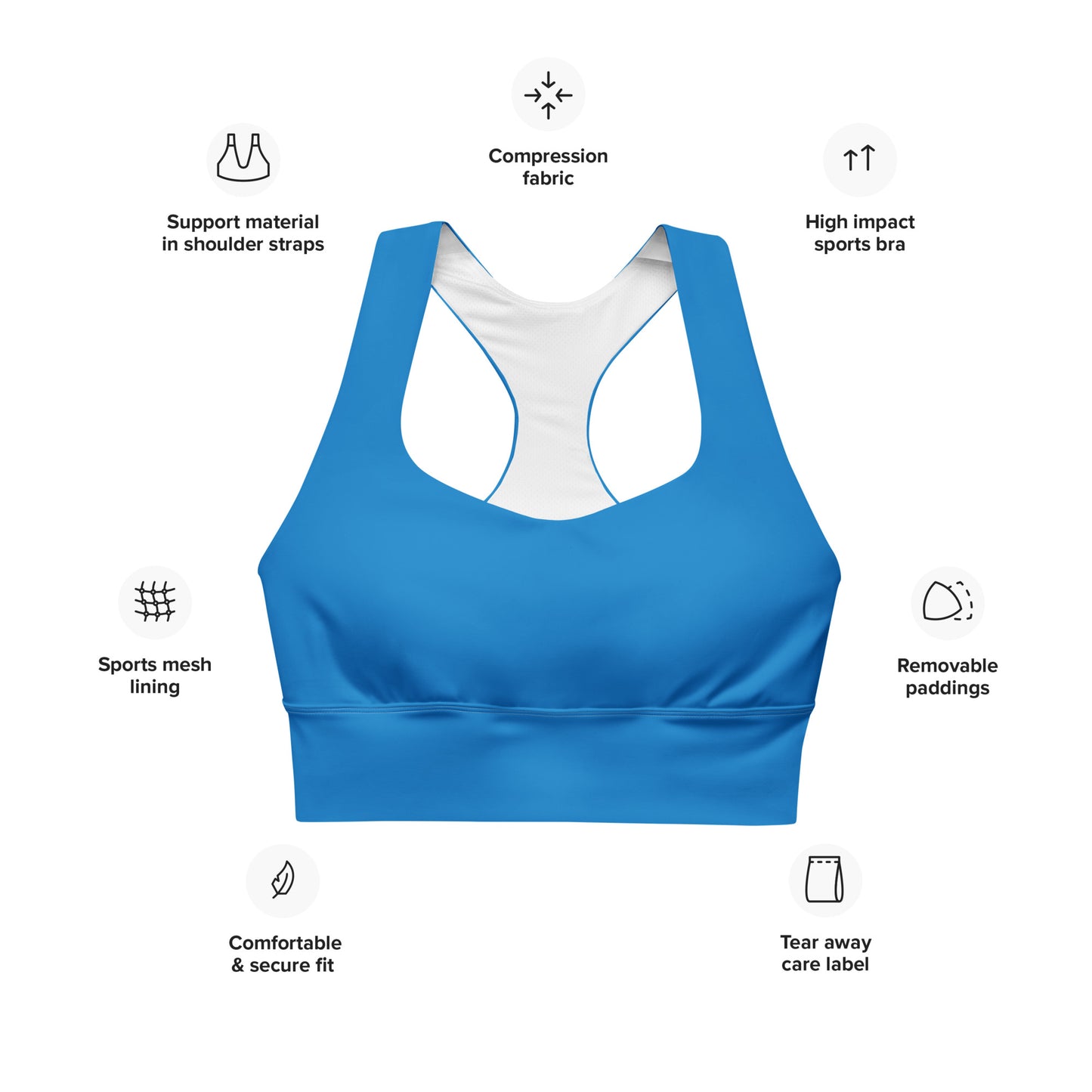 Blue Longline Sports Bra