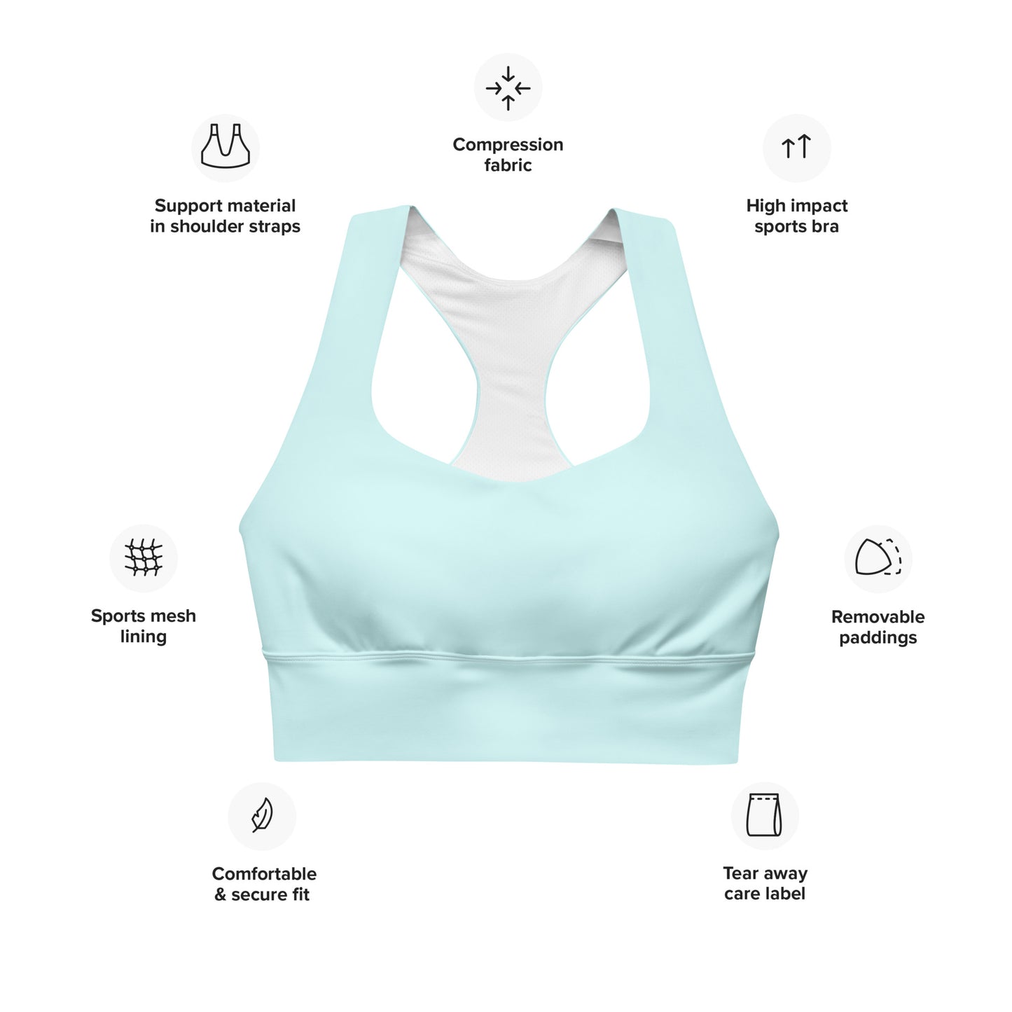 Pastel Blue Longline Sports Bra