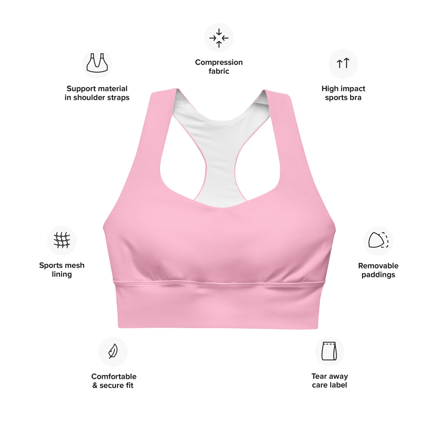 Light Pink Longline Sports Bra