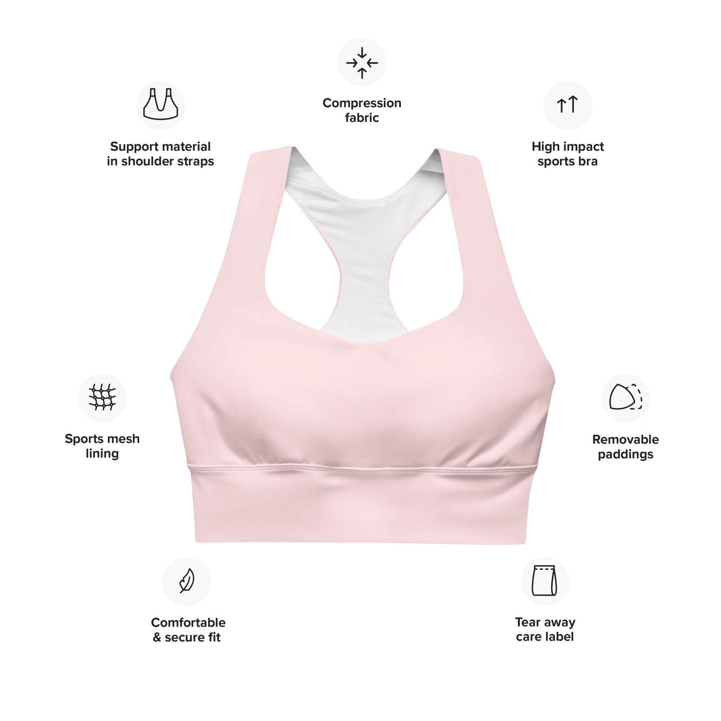 Pastel Pink Longline Sports Bra