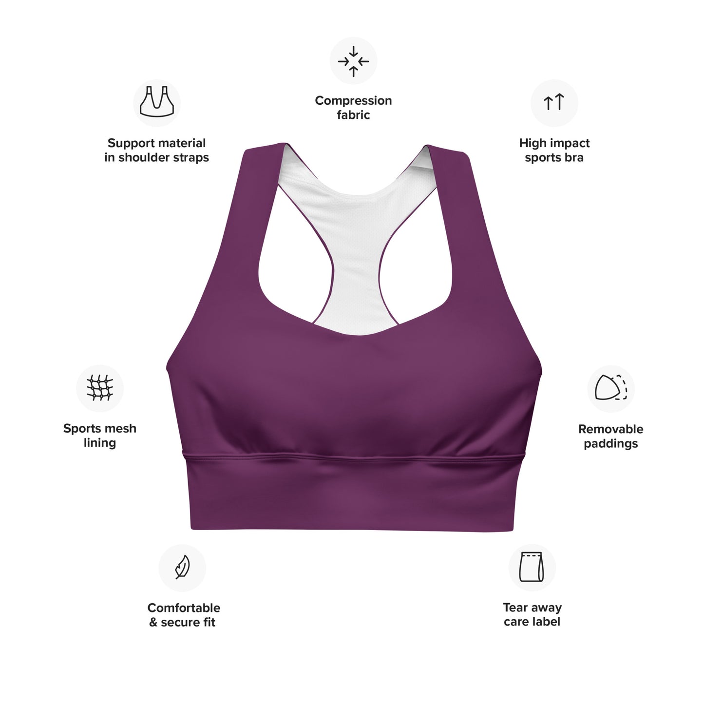 Magenta Purple Longline Sports Bra