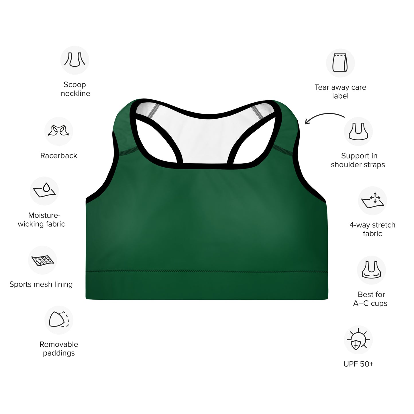 Everglade Green Padded Sports Bra