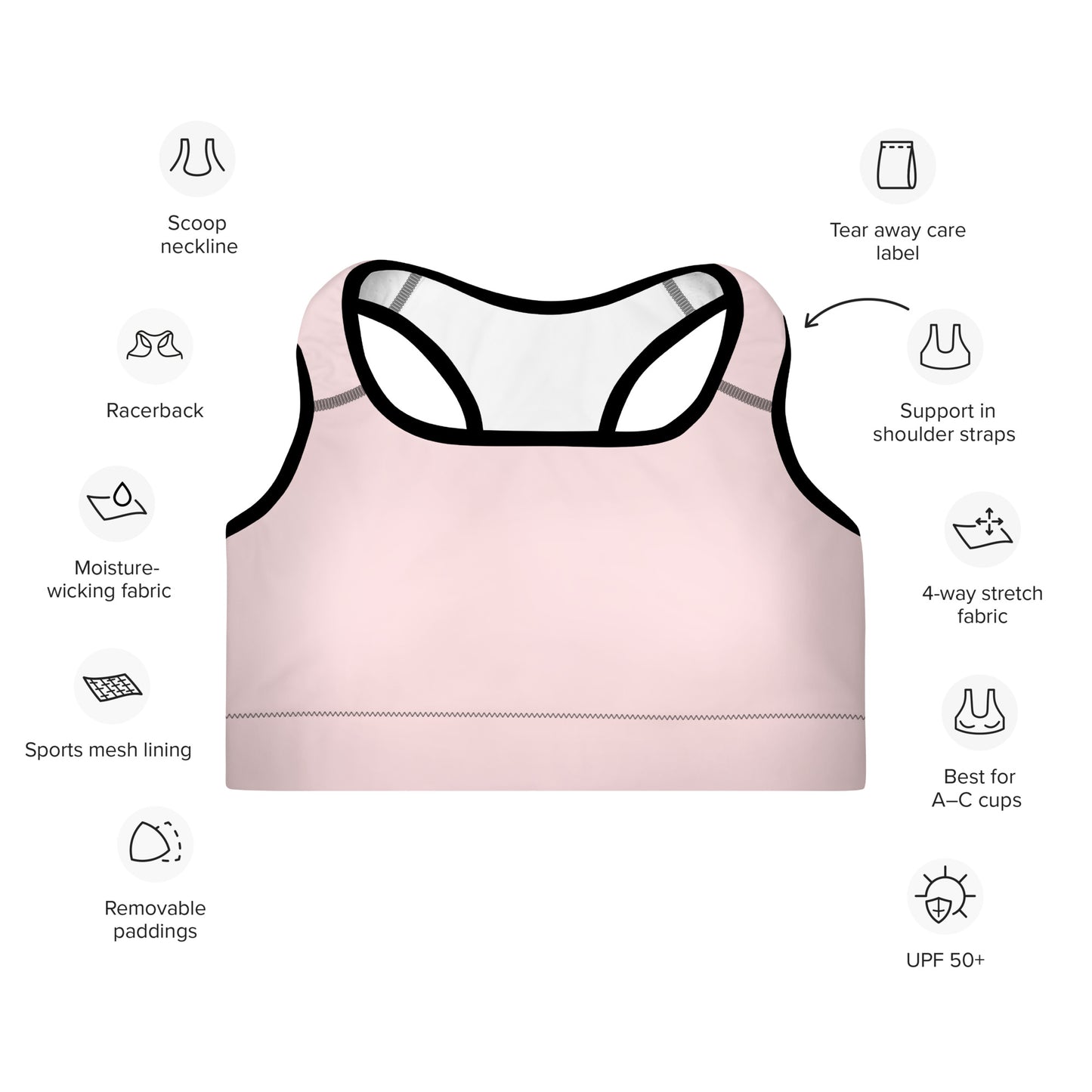 Pastel Pink Padded Sports Bra