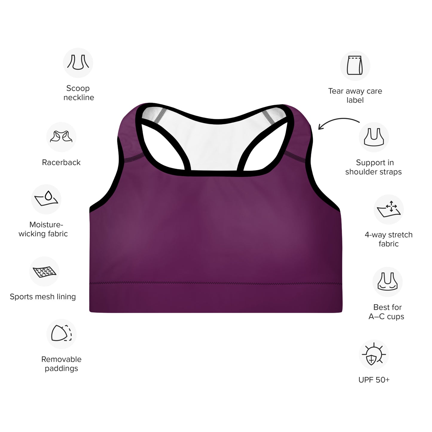 Magenta Purple Padded Sports Bra