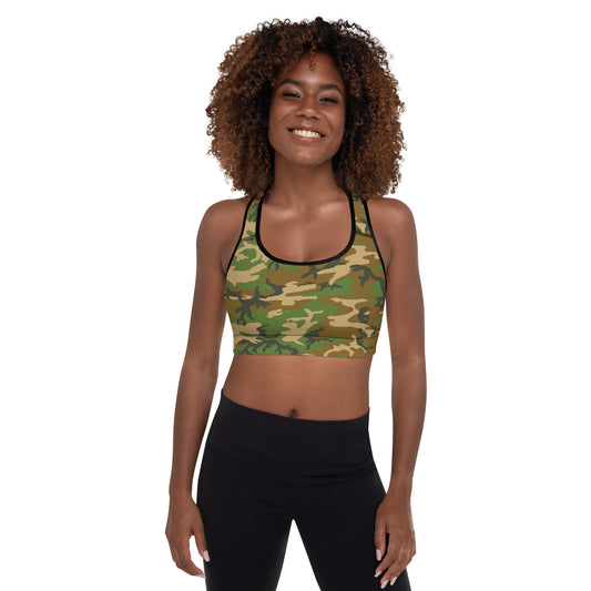 M81 Woodland Camo Padded Sports Bra