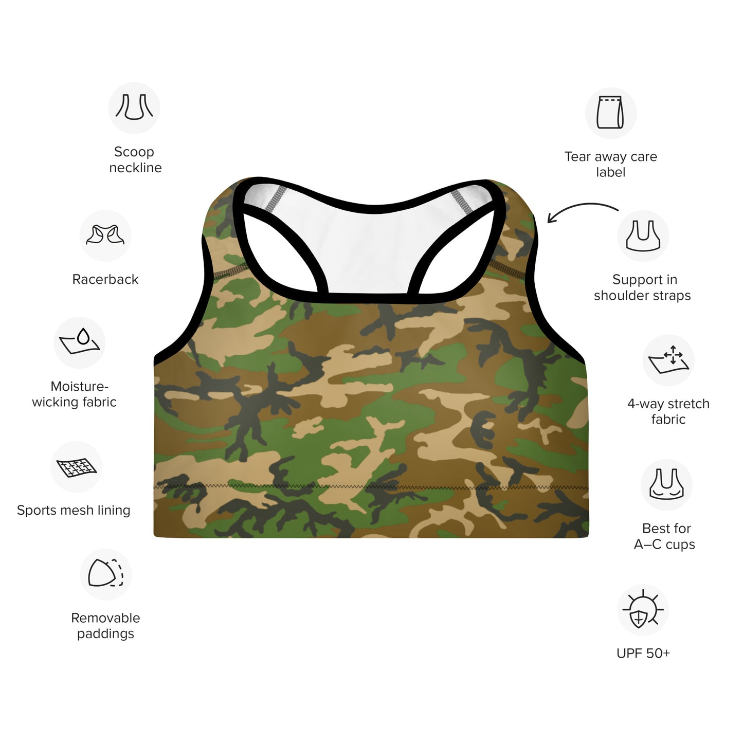 M81 Woodland Camo Padded Sports Bra