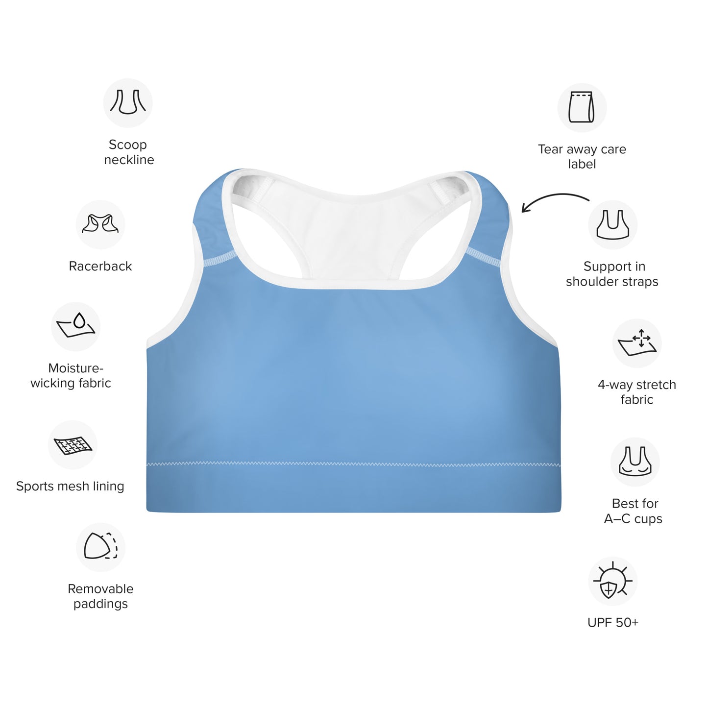 Sky Blue Padded Sports Bra