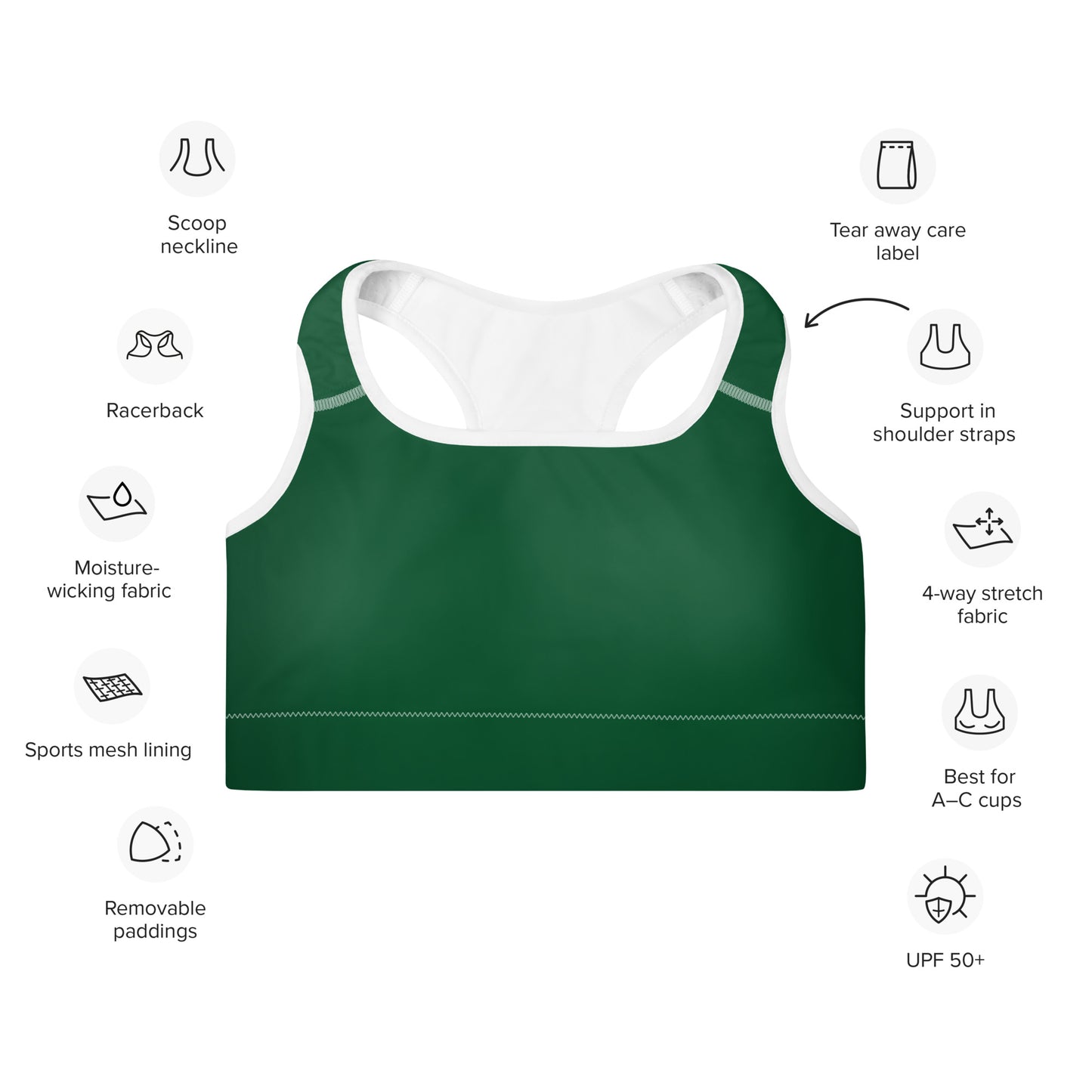 Everglade Green Padded Sports Bra