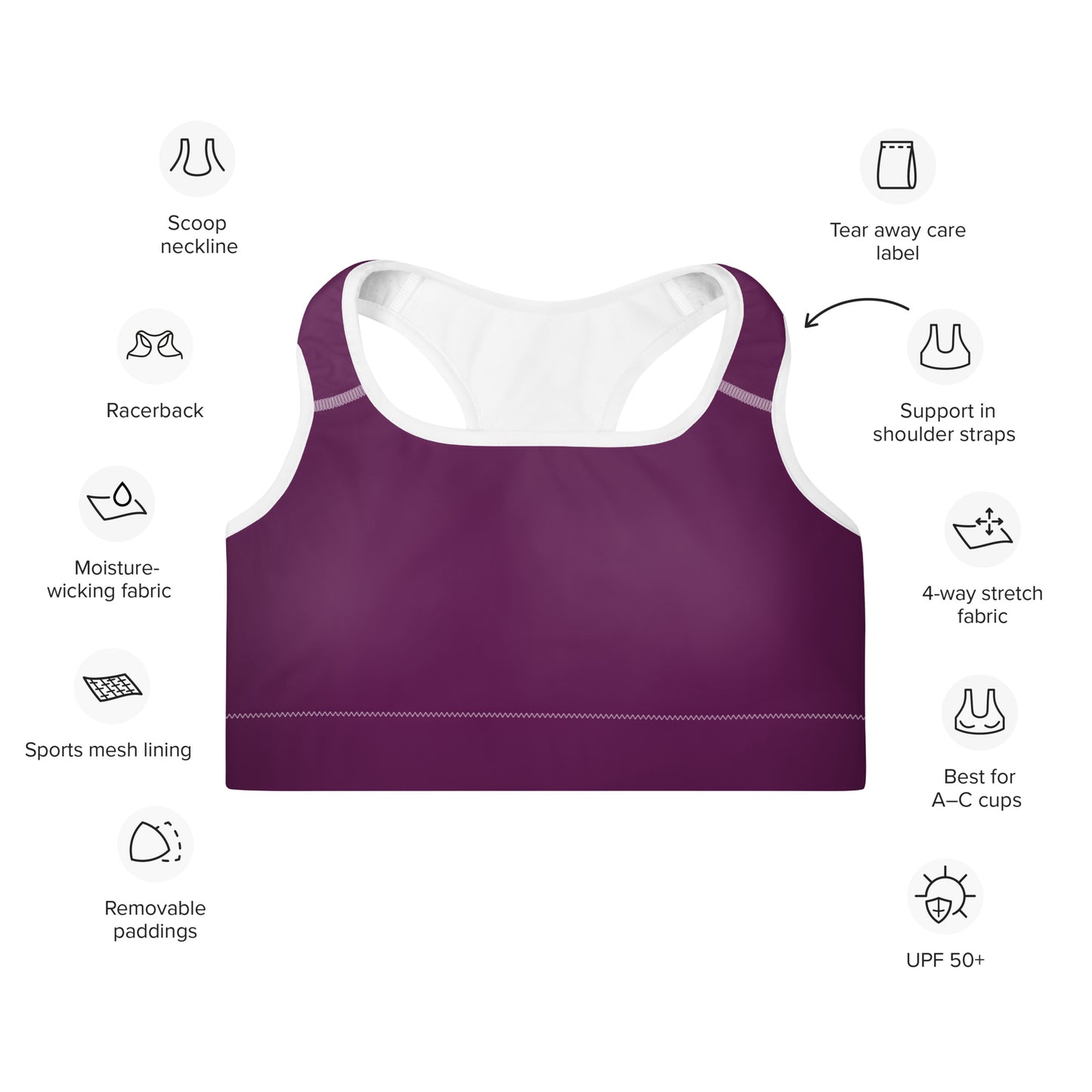 Magenta Purple Padded Sports Bra