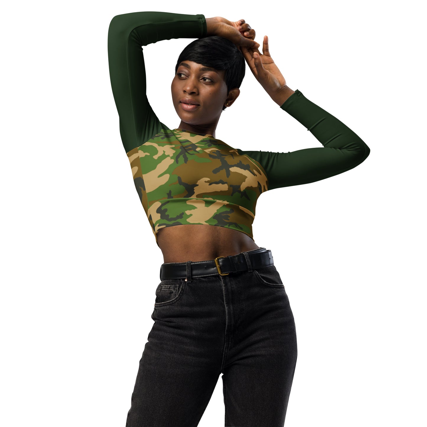 M81 Woodland Camo Long-Sleeve Crop Top