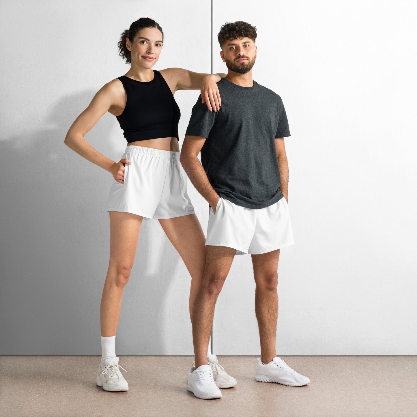 White Unisex Athletic Shorts