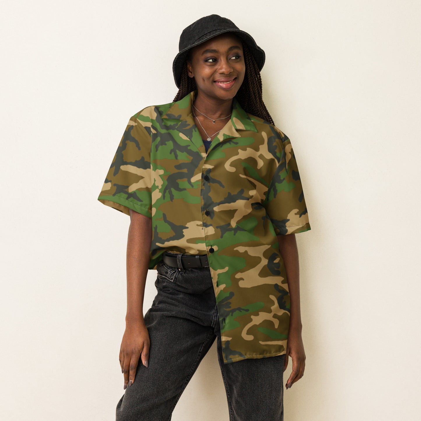 M81 Woodland Camo Unisex Button Shirt