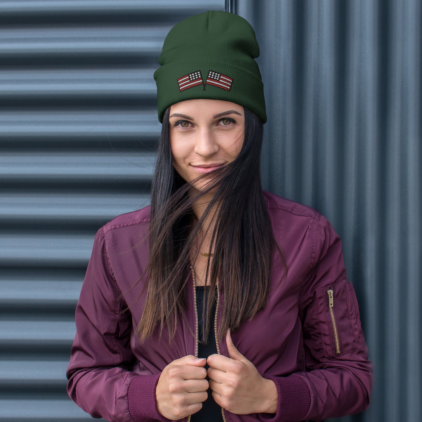 American Flag Embroidered Beanie