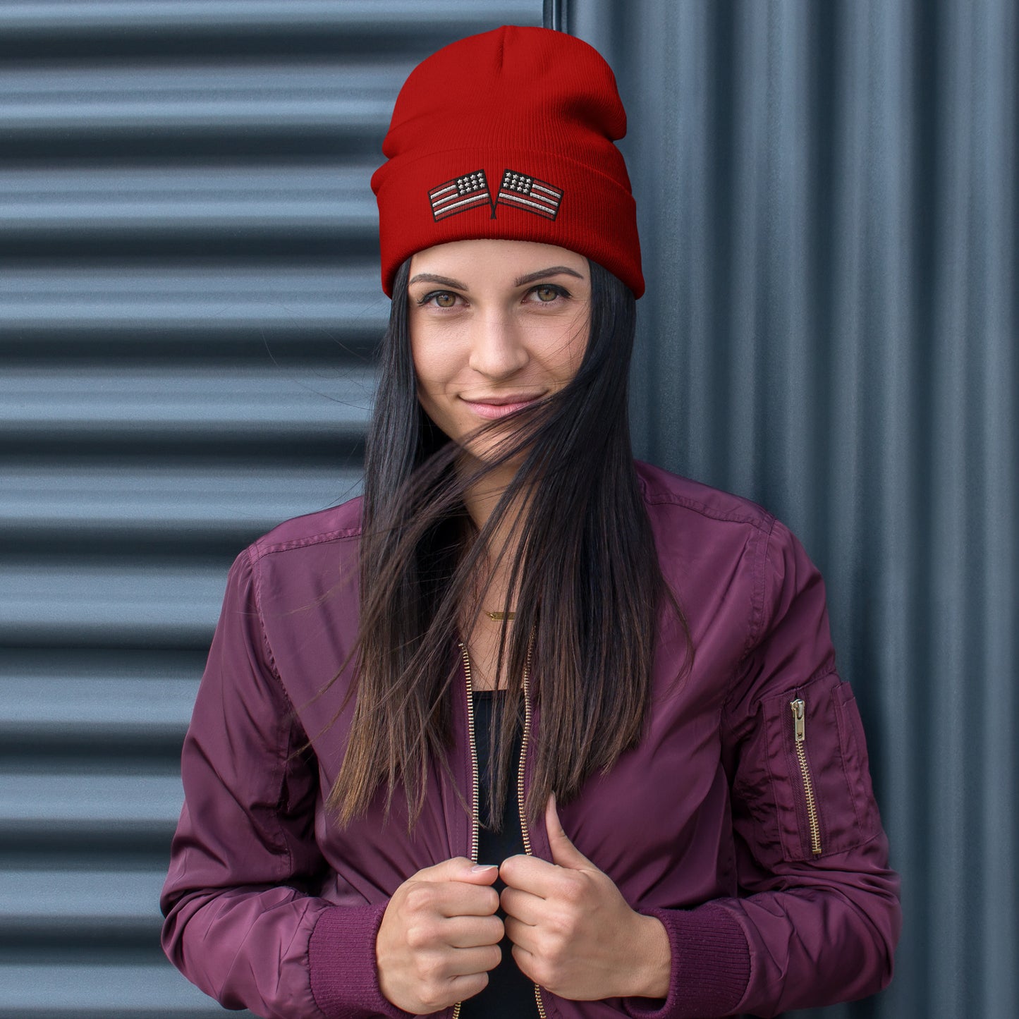 American Flag Embroidered Beanie