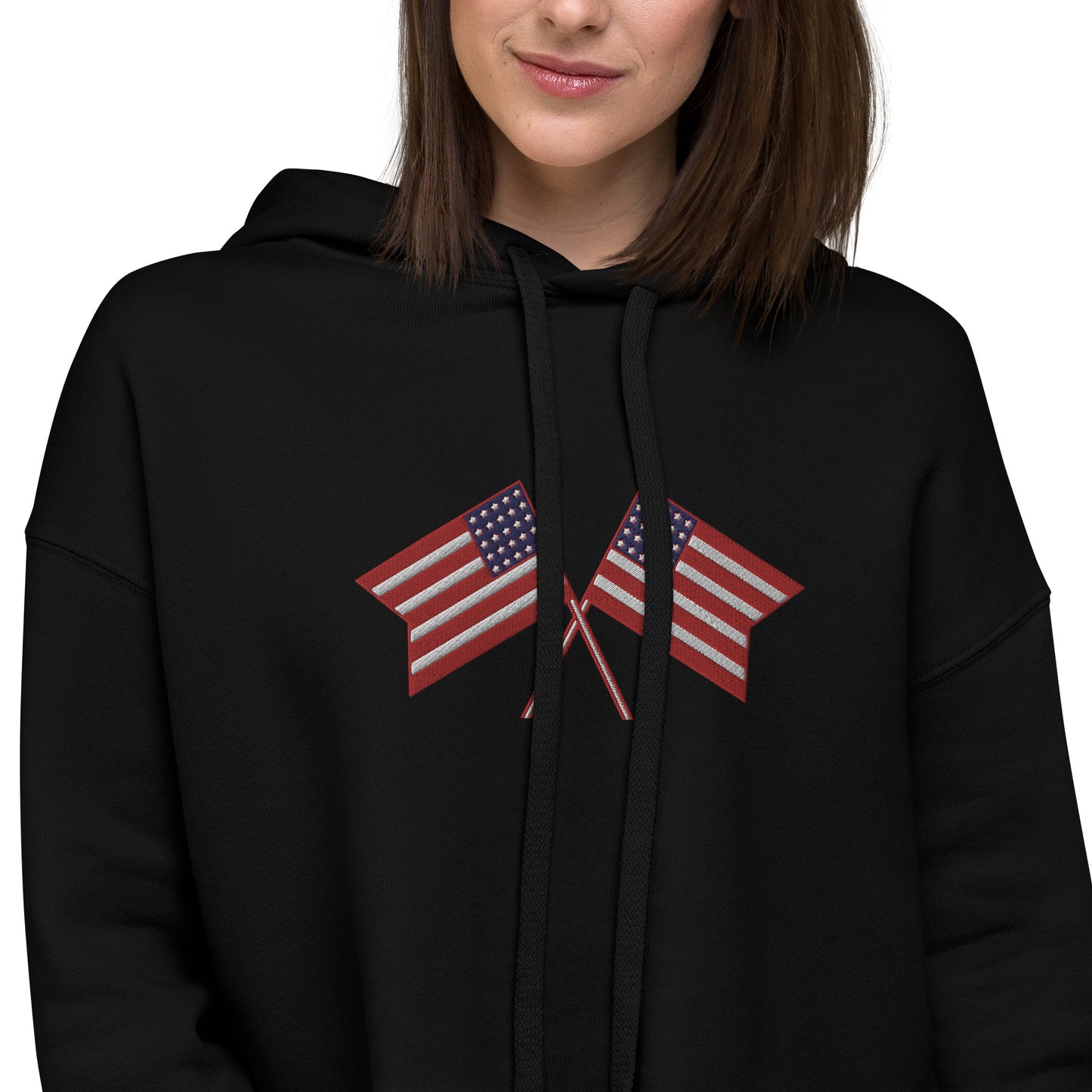 American Flag Embroidered  Crop Hoodie