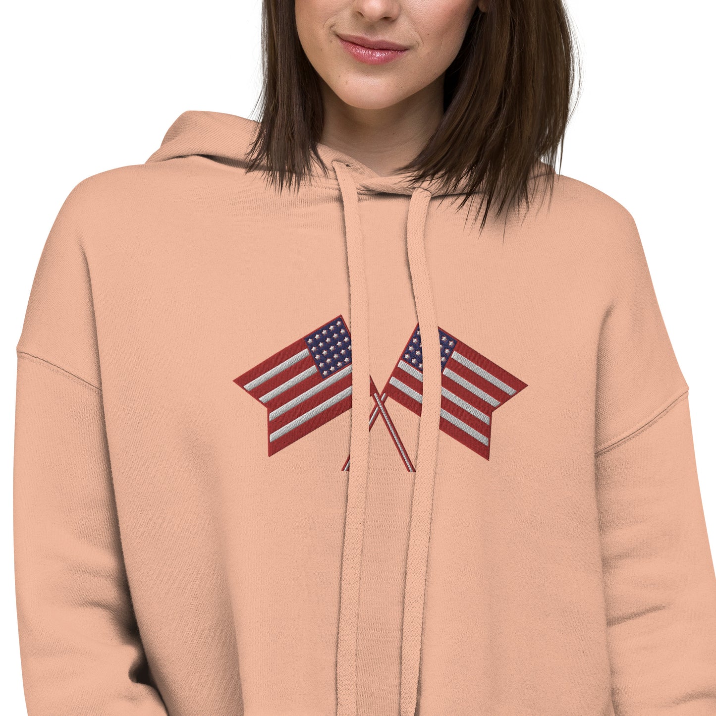 American Flag Embroidered  Crop Hoodie