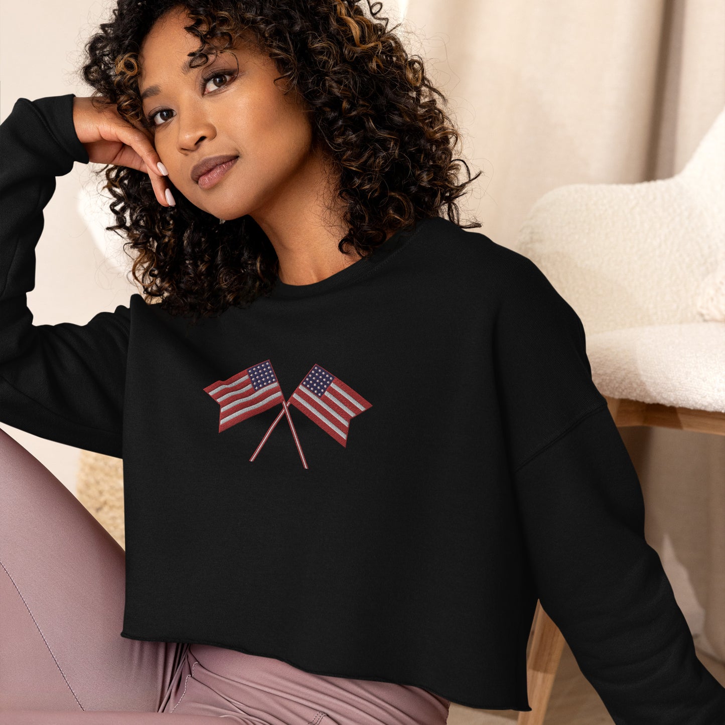 American Flag Women's Crop Sweatshirt